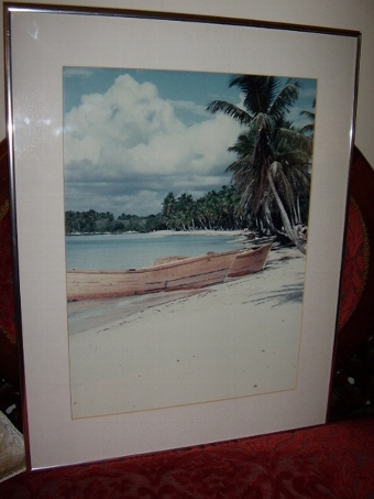 MALAYSIAN PRINT OF BEACH SCENE 26 X 20.5 INCHES