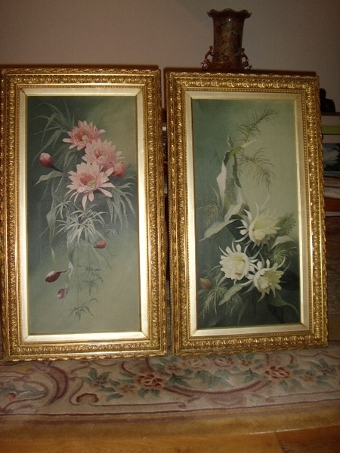 QUALITY PAIR OF OIL ON CANVAS BOTANICAL STUDIES OF  FLOWERS BLOSSOMING & BLOOMS IN BEAUTIFULLY DE...