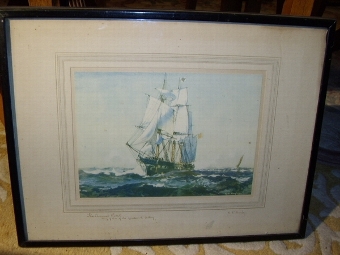 QUALITY PRINT OF SAILING SHIP SIGNED BY ARTIST G.S.BAGLEY ON BORDER C1900 17 X 13 INCHES