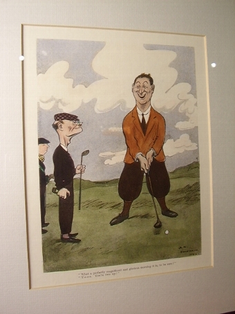 Antique RARE EARLY HAND COLOURED NOVALTY PRINT OF GOLFERS AFTER THE ORIGINAL SIGNED DRAWING BY H.M.BATEMAN   C1920  12 X 14.5 INCHES  