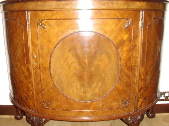 Antique MAHOGANY FRENCH POLISHED & VENEERED DEMI-LINE SIDEBOARD WITH BALL & CLAW FEET