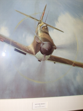 Antique EARLY EDITION ORIGINAL PRINT OF SPITFIRE BY GERALD COULSON  35 X 21.5 INCHES