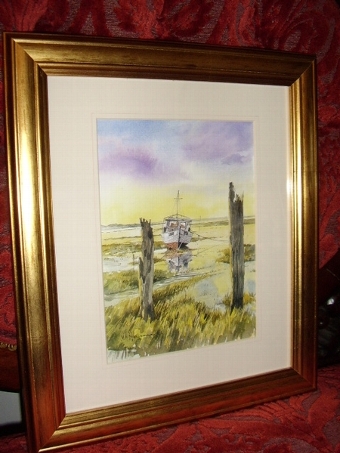 FIRST SIGNED COPY PRINT OF THORNHAM HARBOUR NORFOLK  BY ARTIST A.E.HARRISON AFTER HIS ORIGINAL WA...