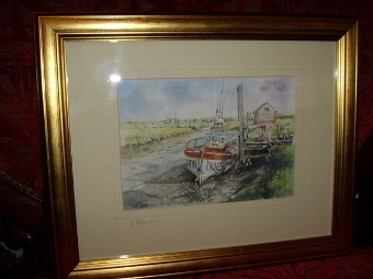 FIRST SIGNED COPY PRINT OF THORNHAM HARBOUR NORFOLK  BY ARTIST A.E.HARRISON AFTER HIS ORIGINAL WA...