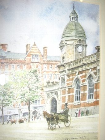 Antique FIRST SIGNED COPY PRINT OF LONDON ROAD STATION LEICESTER BACK IN 1900'S  BY ARTIST A.E.HARRISON AFTER HIS ORIGINAL WATERCOLOUR PAINTING  W.14.5  x  H.12.5  INCHES 
