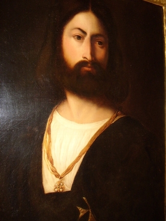 Antique THE KNIGHT OF MALTA ITALIAN VENENTIAN MASTERPIECE OIL ON CANVAS BY FOLLOWER OF TITIAN (TIZIANO VECELLIO)1488-1576 IN GILT FLORENTINE FRAME 36 X 42.5 INCHES