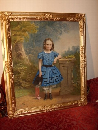 Antique GEORGIAN C1830 PERIOD PASTEL WATERCOLOUR & GOUACHE PORTRAIT ON CANVAS UNDER GLASS OF A BEAUTIFUL YOUNG GIRL IN  PERIOD DRESS HOLDING FEATHERED HAT IN HAND  30 X 35 INCHES