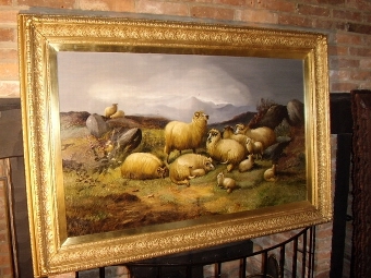ALFRED MORRIS LANDSCAPE OIL PAINTING OF HIGHLAND SHEEP GRAZING 5FT. 1 X 3FT 5 INCHES