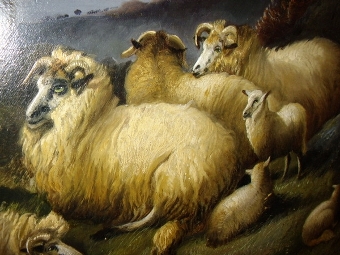Antique ALFRED MORRIS LANDSCAPE OIL PAINTING OF HIGHLAND SHEEP GRAZING 5FT. 1 X 3FT 5 INCHES