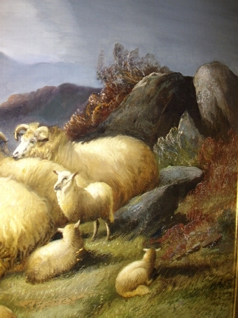 Antique ALFRED MORRIS LANDSCAPE OIL PAINTING OF HIGHLAND SHEEP GRAZING 5FT. 1 X 3FT 5 INCHES