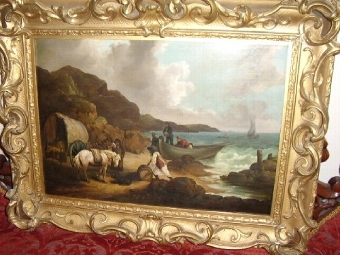 A QUALITY OIL PAINTNG TITLED SMUGGLERS & ATTRIBUTED AFTER GEORGE MORLAND 1763-1804 IN BEAUTIFUL G...