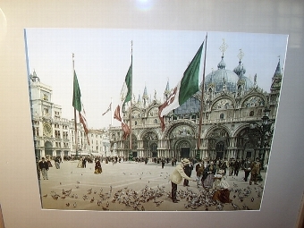 Antique RARE SURVIVING HAND COLOURED PHOTO-CHROMO-LITHOGRAPH OF ST.MARKS SQUARE VENICE ITALY C1900