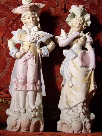 PAIR OF BISC AUSTRIAN FIGURINES 10.5 INCHES HIGH C1890-1900
