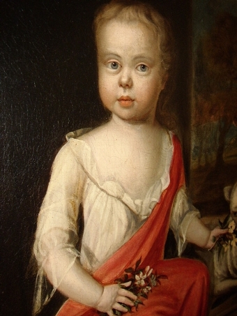 Antique 17TH CENTURY PORTRAIT OF YOUNG GIRL WITH LAMB