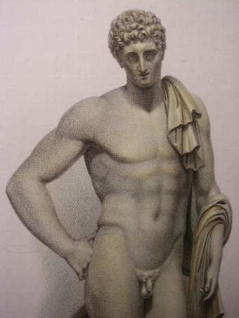 Antique ORIGINAL TONED ETCHING OF A MARBLE STATUE OF THE MARQUESS OF LANSDOWNE & PUBLISHED BY DILETTANTI IN 1834