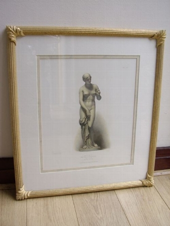 Antique ORIGINAL TONED ETCHING OF MARBLE STATUE 