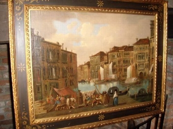 VENETIAN SCHOOL OIL ON CANVAS AFTER FRANCESCO GUARDI DEPICTING VIEW ON GRAND CANAL & GONDOLAS SIZ...