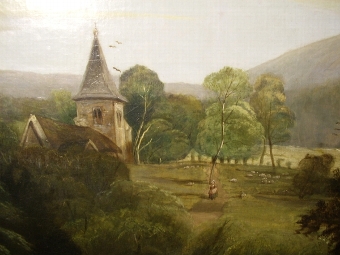 Antique LATE 18TH CENTURY LANDSCAPE OIL PAINTING ON CANVAS BY THOMAS PRITT ENGLISH SCHOOL  OF CATTLE WATERING 50 X 61 INS