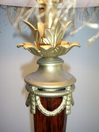 Antique ART DECO TABLE LAMP WITH AMBER GLASS STEM & CAST METAL GILT BASE