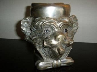MONKEY HEAD TOBACCO JAR WITH  HINGED LID IN THE FORM OF A  FEZ CAP & BEING  HAND CRAFTED FROM HIG...