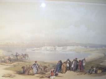 LITHOGRAPH COLOURED PRINT OF SUEZ EGYPT AFTER WATERCOLOUR PAINTING BY ARTIST DAVID ROBERTS RA C18...