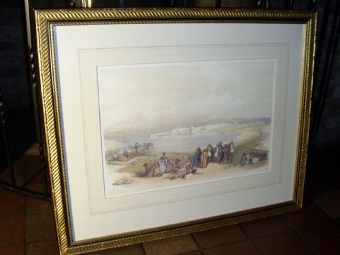 Antique LITHOGRAPH COLOURED PRINT OF SUEZ EGYPT AFTER WATERCOLOUR PAINTING BY ARTIST DAVID ROBERTS RA C1839 SIZE 30.75 X 25 INCHES  