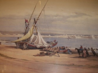 LITHOGRAPH COLOURED PRINT OF SUEZ EGYPT AFTER WATERCOLOUR PAINTING BY ARTIST DAVID ROBERTS RA C18...