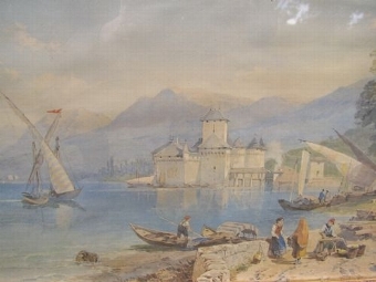 Antique VICTORIAN PRINT OF THE BAY OF NAPLES AFTER AN ORIGINAL WATERCOLOUR PAINTING BY ARTIST THOMAS LEESON ROWBOTHAM 1860