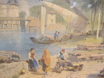 Antique VICTORIAN PRINT OF THE BAY OF NAPLES AFTER AN ORIGINAL WATERCOLOUR PAINTING BY ARTIST THOMAS LEESON ROWBOTHAM 1860