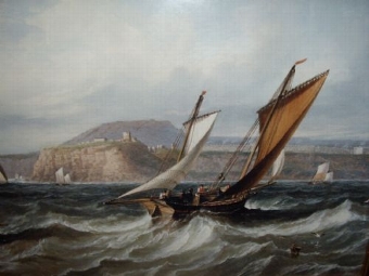 VICTORIAN SEASCAPE PRINT DEPICTING SCENE OF VESSELS IN ROUGH SEAS OFF OF THE  TYNEMOUTH COASTLINE...