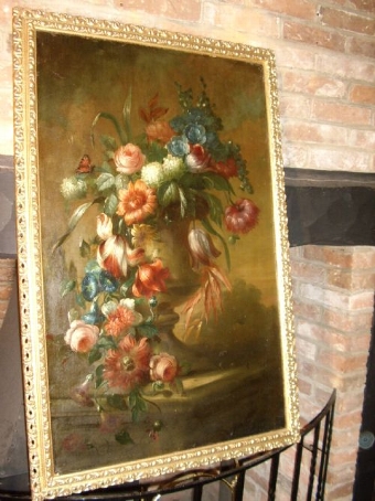 FLOWER STILL LIFE OIL ON CANVAS STUDY DATING EARLY 1700'S