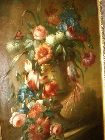 Antique FLOWER STILL LIFE OIL ON CANVAS STUDY DATING EARLY 1700'S