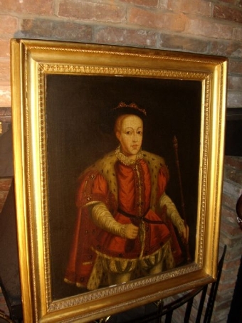 Antique LATE 18TH CENTURY OIL PORTRAIT OF KING EDWARD 6TH OF ENGLAND ENGLISH SCHOOL PAINTING ON CANVAS 37 X 32.5 INCHES