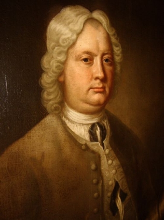 18TH CENTURY OIL PORTRAIT OF GENTLEMAN ENGLISH SCHOOL PAINTING ON CANVAS 35.5 X 29 INCHES C1720-1...