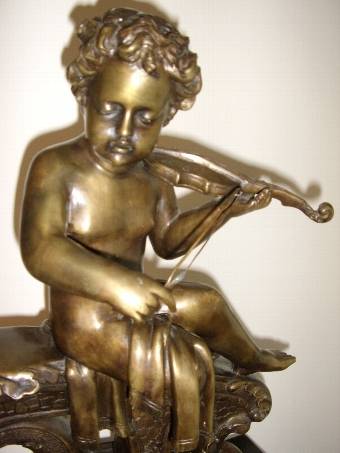 Antique PAIR OF BRONZE CHERUB MUSICIANS SITTING ON PLYNTHS SUPPORTED BY DOLPHINS 