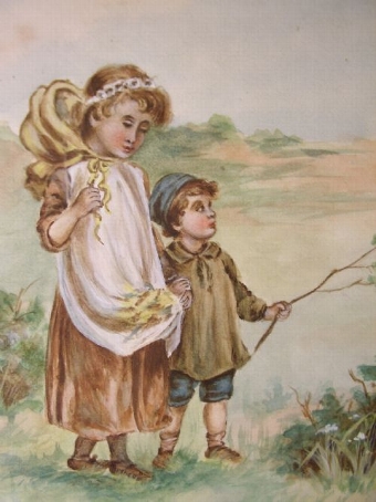 WATERCOLOUR OF YOUNG GIRL WITH BOY SIGNED J.CRAMMER MEASURING 13.75 X 9 INCHES