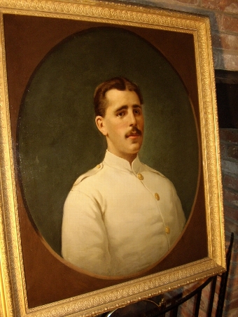 Antique TITANIC WHITE STAR LINE OIL PORTRAIT OF AN OFFICER WEARING MESS OR SUMMER UNIFORM C1900-1912 SIZE 36 X 31 INCHES