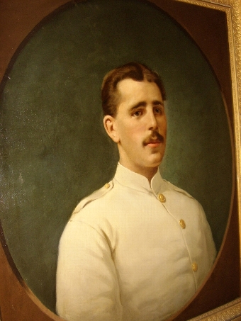 Antique TITANIC WHITE STAR LINE OIL PORTRAIT OF AN OFFICER WEARING MESS OR SUMMER UNIFORM C1900-1912 SIZE 36 X 31 INCHES