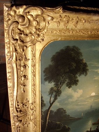 Antique 19TH CENTURY OIL PAINTING OF MOONLIT STUDY STUDIO OF ARTIST ABRAHAM PETHER B1756-D1812 PRESENTED IN DECORATIVE GILT FRAME 32 X 28 INCHES