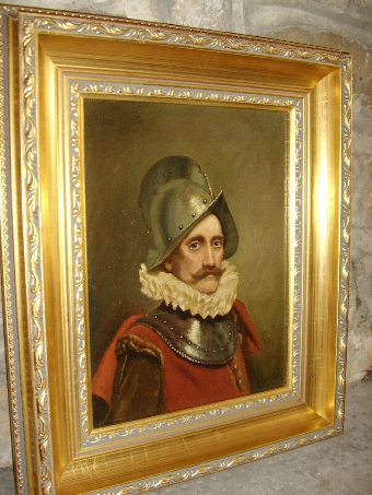 OIL PORTRAIT PAINTING OF A SWISS GUARD SOLDIER IN ARMOUR WEARING 16TH CENTURY DRESS 17.25 X 14.5 ...