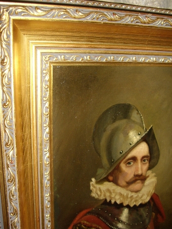Antique OIL PORTRAIT PAINTING OF A SWISS GUARD SOLDIER IN ARMOUR WEARING 16TH CENTURY DRESS 17.25 X 14.5 INCHES.  