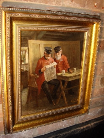 OIL PAINTING ON CANVAS OF CHELSEA PENSIONERS BY DAVID W.HADDON (1884-1911)19TH CENTURY ENGLISH SC...