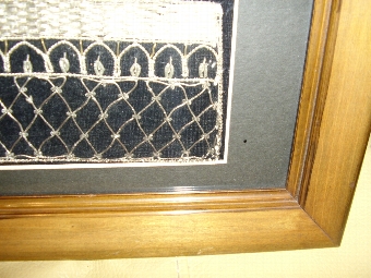 Antique TAJ MAHAL HAND SEWN EMBROIDERY IN GOLD & SILVER HEAVY THREAD ON A BLACK VELVET BACKGROUND UNDER GLASS PRESENTED IN THE ORIGINAL MAHOGANY FRAME 21.75 X 15.5 INCHES