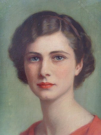 Antique FINE OIL PORTRAIT PAINTING OF AVERIL KINGSTON BERESFORD(LATER SPENCE)BY HER MOTHER DAISY RADCLIFFE BERESFORD SIGNED & DATED 1936 SIZE 32 X 28 INCHES 