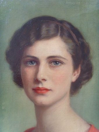 Antique FINE OIL PORTRAIT PAINTING OF AVERIL KINGSTON BERESFORD(LATER SPENCE)BY HER MOTHER DAISY RADCLIFFE BERESFORD SIGNED & DATED 1936 SIZE 32 X 28 INCHES 