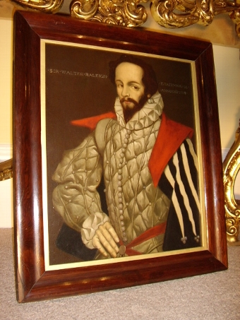 SIR WALTER RALEIGH OIL PORTRAIT PAINTING ON CANVAS LATE 18TH CENTURY ENGLISH SCHOOL IN ORIGINAL M...