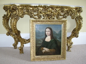 Antique 18TH CENTURY MONA LISA OLD MASTER PORTRAIT PAINTING OIL ON CANVAS EUROPEAN SCHOOL IN OAK HAND CRAFTED EARLY HEAVY FRAME 24 X 27.75 INCHES OVERALL 