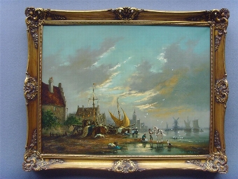 DUTCH OLD MASTER STYLE LANDSCAPE OIL PAINTING ON CANVAS BY GERMAN ARTIST GUDRUN SIBBONS B1925 30 ...