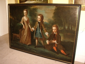 A RARE MOSES VANDERBANK OIL PAINTING ON CANVAS OF A GEORGE 11 PERIOD FAMILY GROUP SIGNED & DATED ...