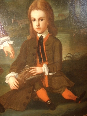 Antique A RARE MOSES VANDERBANK OIL PAINTING ON CANVAS OF A GEORGE 11 PERIOD FAMILY GROUP SIGNED & DATED C1733. FULLY RESTORED MEASURING A HUGE 82 X 56 INCHES FRAMED